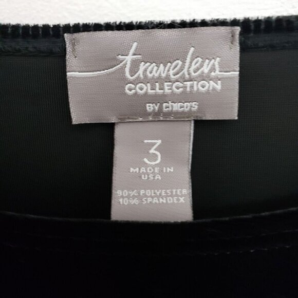 Chico's Travelers Black Velour Asymetrical Hem Top Sz 3 - Picture 4 of 5